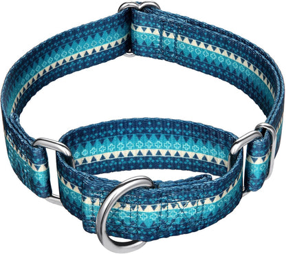 Martingale Dog Collar No Pull Pet Collar Heavy Duty Dog Martingale Collars Silky with Unique Geometric Pattern for Medium and Large Dogs (Large, Turquoise)