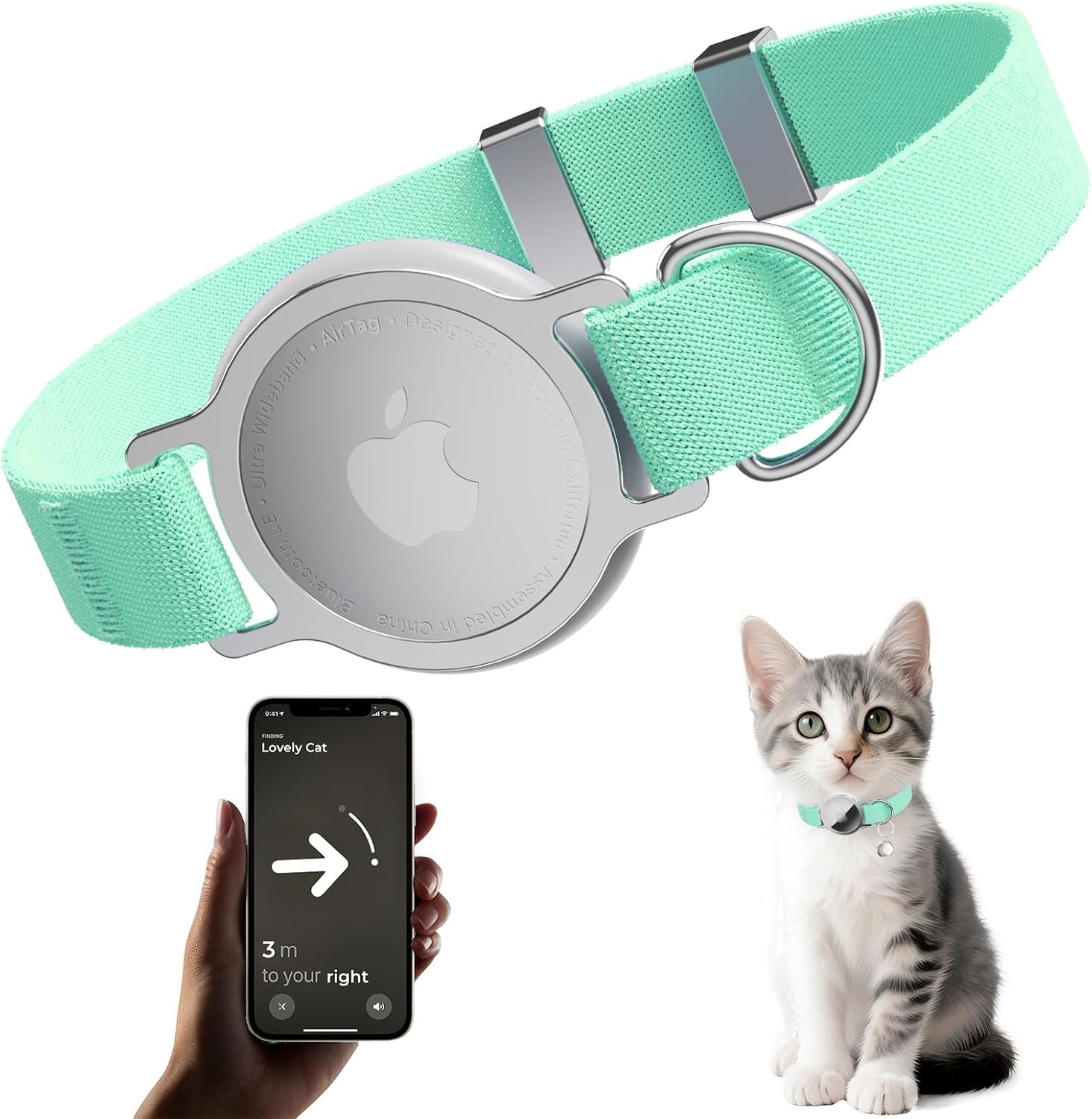 Airtag Cat Collar, Ultra Elastic Cat Tracker Collar, Airtag Holder Compatible with Apple Air Tag, [Lightweight & Scratch Resistant] Adjustable Stepless GPS Pet Collar for Cats Kittens, Orange