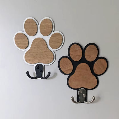 Wooden Paw Print Dog Leash Hanger Wall Hook - Claw Design Coat & Collar Holder for Dog Lovers Unique Pet Gift