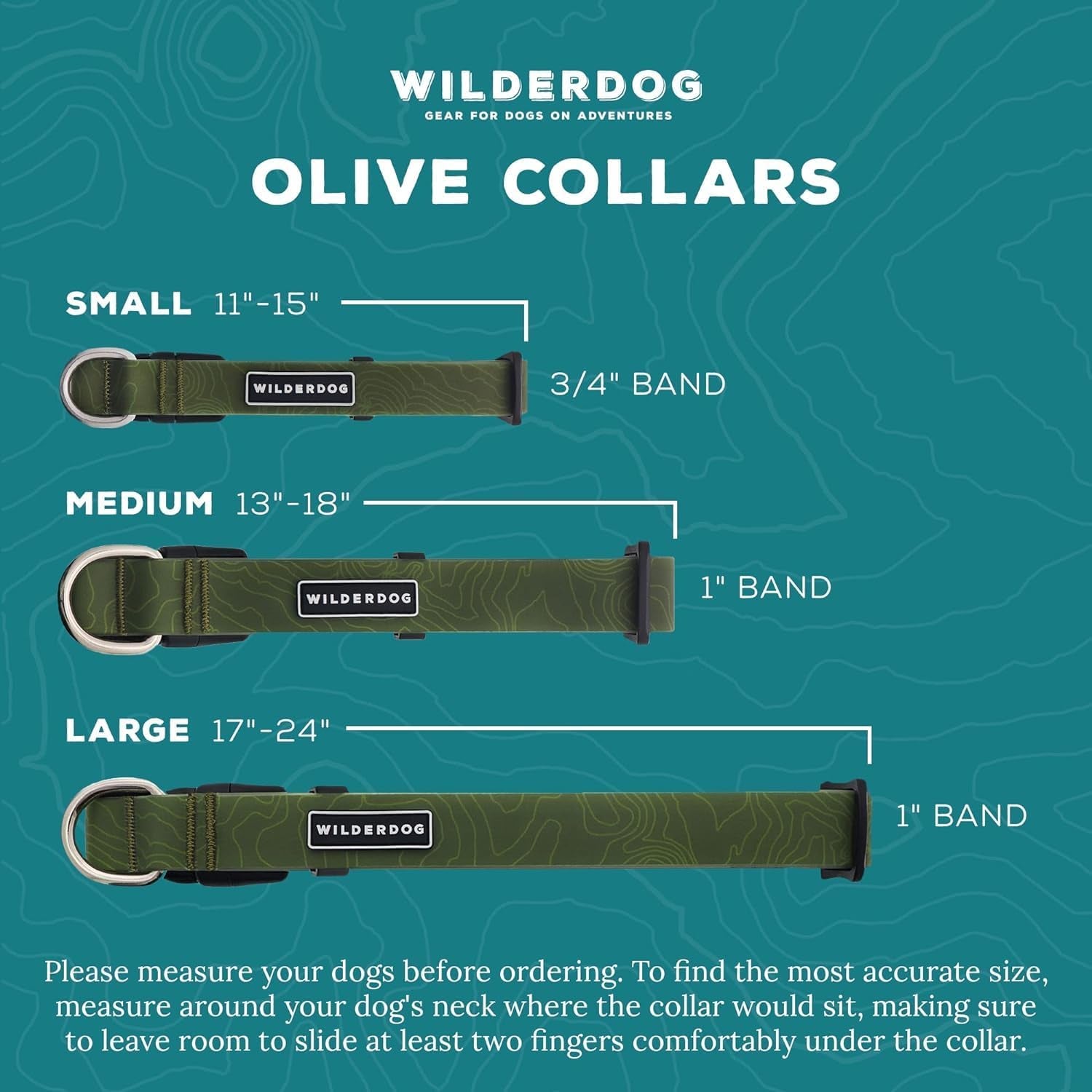 Waterproof Dog Collar - Repels Water & Dirt - Medium 13"-18" - Olive