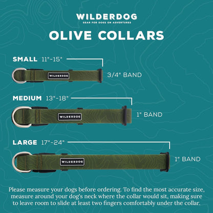 Waterproof Dog Collar - Repels Water & Dirt - Medium 13"-18" - Olive