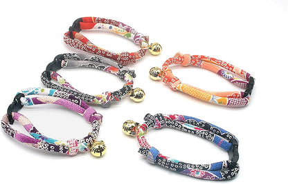 Cat Collar with Kitty Face Bell. Cute Japan Chirimen Kitten Collar. Soft & Lightweight.