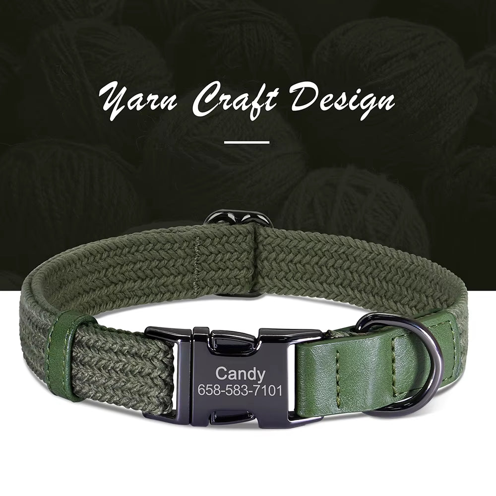 Custom Dog Collar Dog Durable Nylon Dog Collars Free Engraved Pet Name Buckle Necklace Adjustable for Small Medium Large Dogs