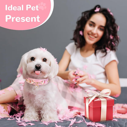 Cute Small Dog Cat Collar, Unique PU Leather - Bling Sparkle in the Sunlit, Puppy Collars with Rhinestone Heart Pendant, Pet Dog Necklace Collar Chihuahua (Pink, XS (Neck 8"-10"))