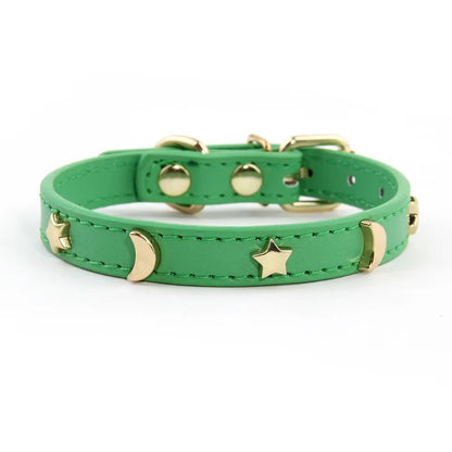 Cute Cat Collar Soft Leather Pet Collars for Small Dog Kitten Puppy Necklace Cat Accessories Star Moon Rivets Decoration XS-M