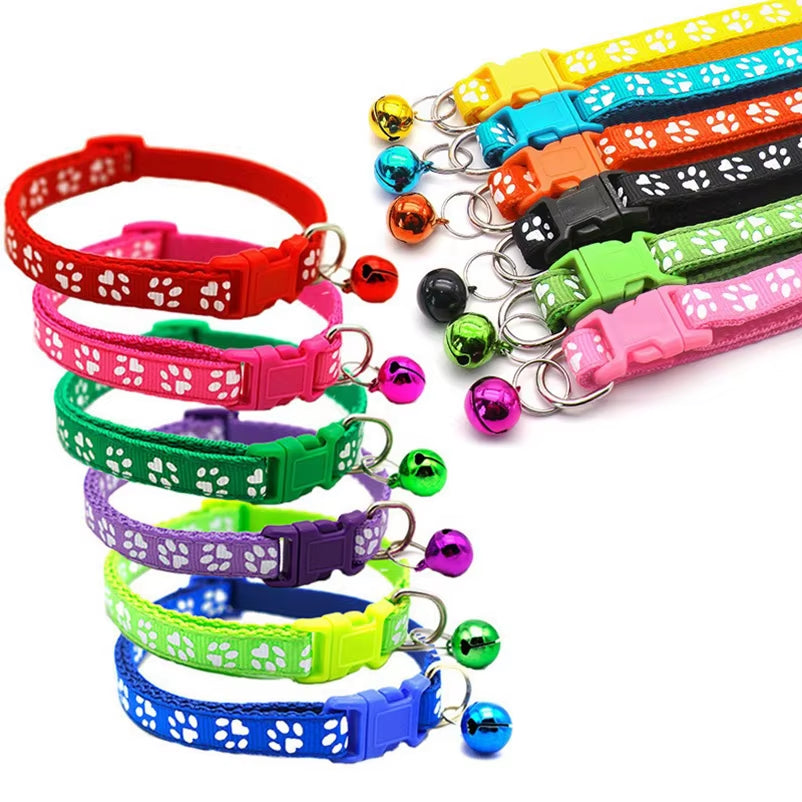 Hot Pet Cat Bell Collar Dog Print Cat Collar Multi-Color Optional Necklace Ring Cat Rope Collar Pet Supplies