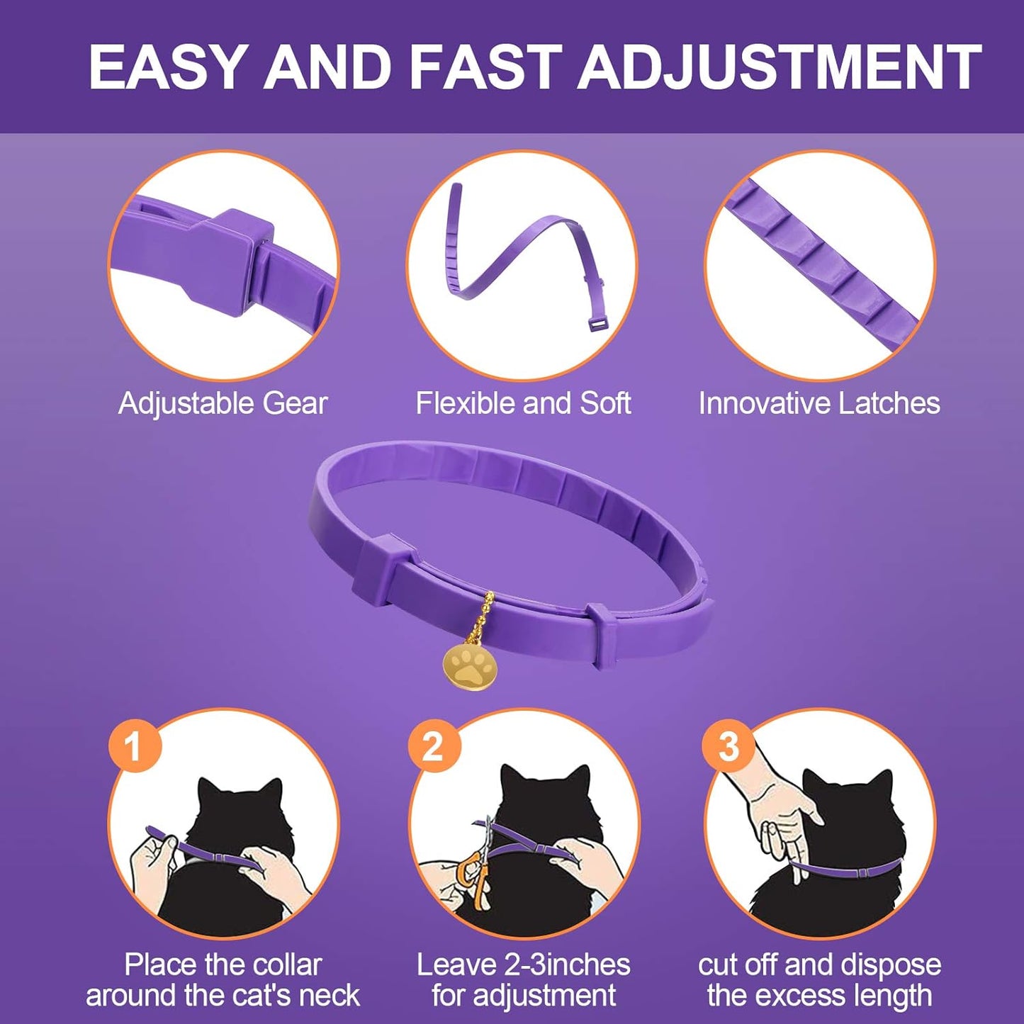 4 Pcs Cat Calming Collar Adjustable Pheromones Scent Relaxing Cat Collar with 2 Pendant for Puppies Reduce Stress Aggression Anxious, up to 15 Inches(Purple, Gold)