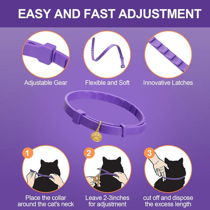 4 Pcs Cat Calming Collar Adjustable Pheromones Scent Relaxing Cat Collar with 2 Pendant for Puppies Reduce Stress Aggression Anxious, up to 15 Inches(Purple, Gold)