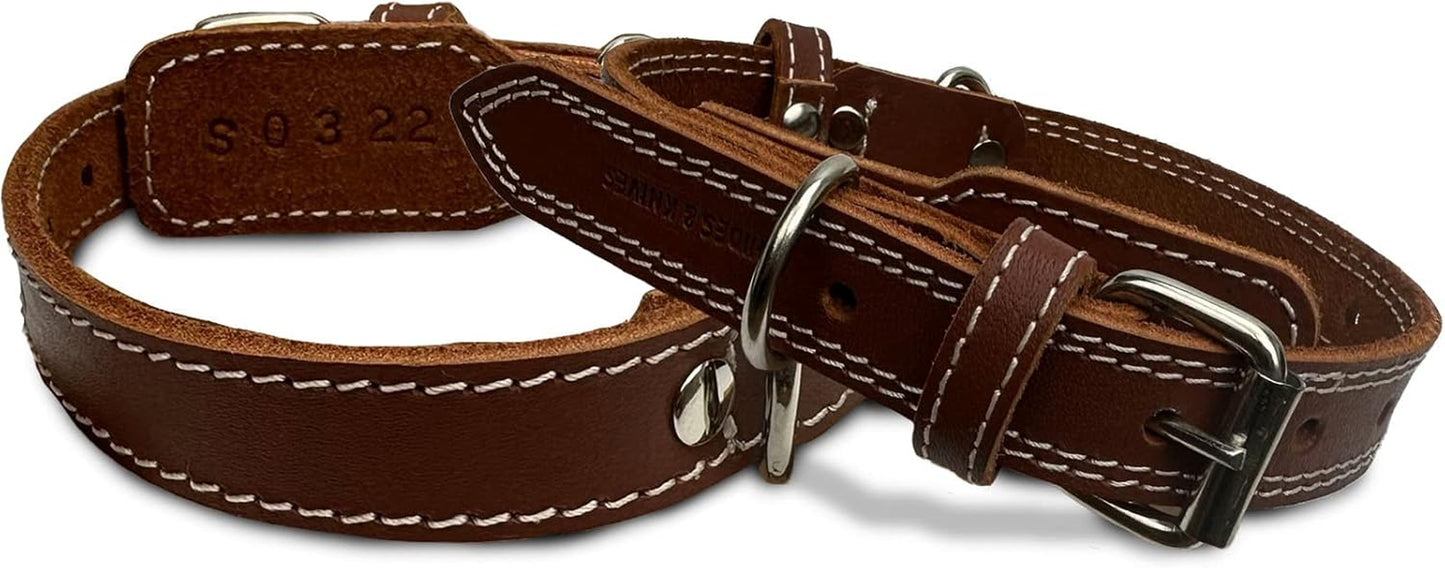 Leather Dog Collar with Reinforced Hardware, Heavy Duty Dog Collars for All Breeds, Made of Top Grain Genuine Leather That Is Soft & Durable (Brown, LG)
