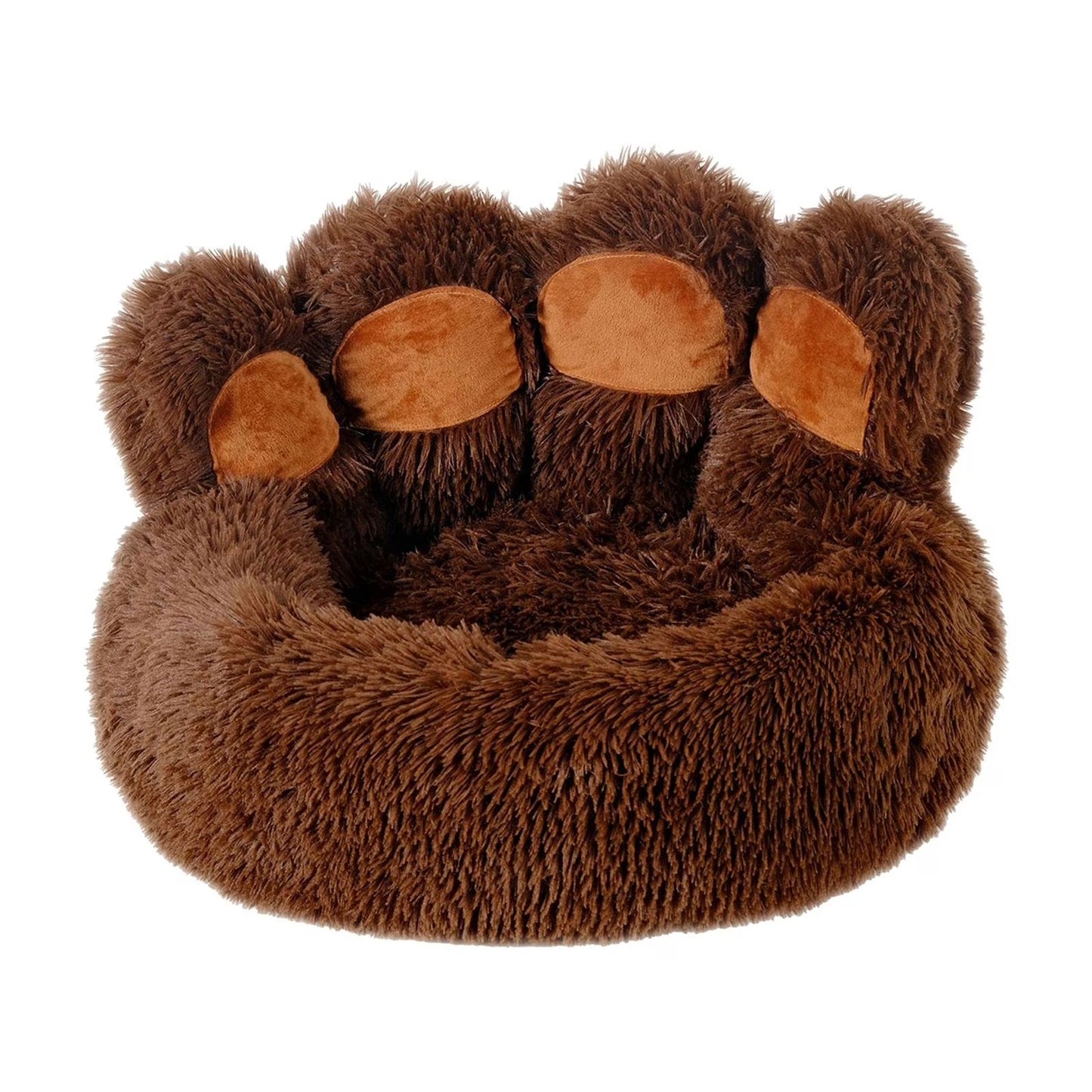 Paw Shape Calming Pet Bed, Plush Faux Fur Donut Bed for Dogs & Cats, Machine Washable, Non-Slip Bottom, Calming Cozy Comfy Small Dog and Cat Bed