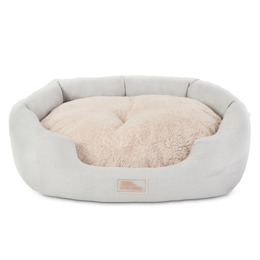 EVERYDAY Cuddletown Faux Linen Comfy Cozy Cuddler Pet Bed, Supportive & Calming Egg Crate Foam, Water Repellent, Non-Slip Bottom, Machine Washable Cover, Grey, Medium 28"X26"X8"