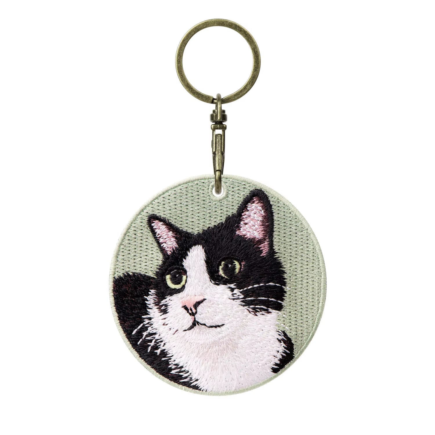 1 Piece Double Sides Embroidered Cat Patch Key Chain - Cute Pet Themed Durable Keychain Key Ring for Easy Attachment