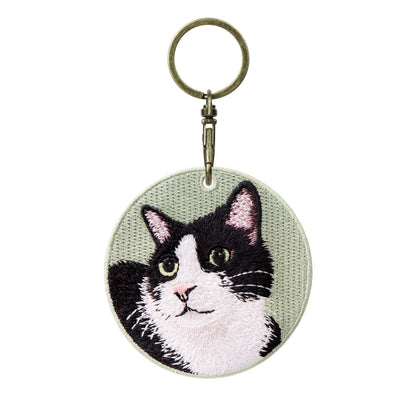 1 Piece Double Sides Embroidered Cat Patch Key Chain - Cute Pet Themed Durable Keychain Key Ring for Easy Attachment
