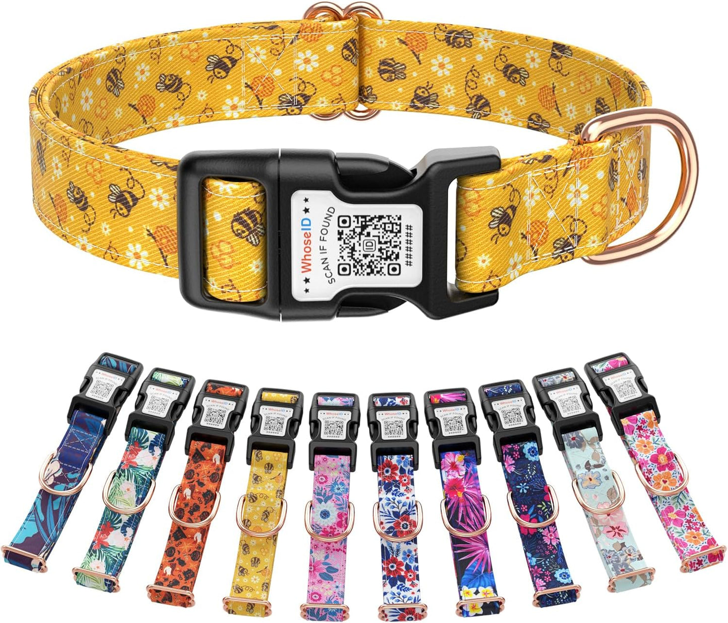 Cute Adjustable Dog Collar with QR Code Buckle - Metal Clip & Cotton Webbing Comfort Fit for Mediun Pets