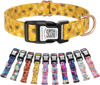 Cute Adjustable Dog Collar with QR Code Buckle - Metal Clip & Cotton Webbing Comfort Fit for Mediun Pets