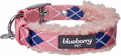 Soft & Comfy Scottish Argyle Padded Dog Collar - Pink, 13-16.5" Neck for Medium Pets, Adjustable Dog Collars for Small Dogs, Puppy Collar, Small Dog Collar, Sherpa Fleece, Metal Buckle