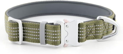 Reflective Dog Collar with Aviation Aluminum Buckle, Neoprene Padded for Comfort, Lightweight, Heavy Duty Nylon Collar for Puppy Small Medium Large Dogs (Ranger Green, L)