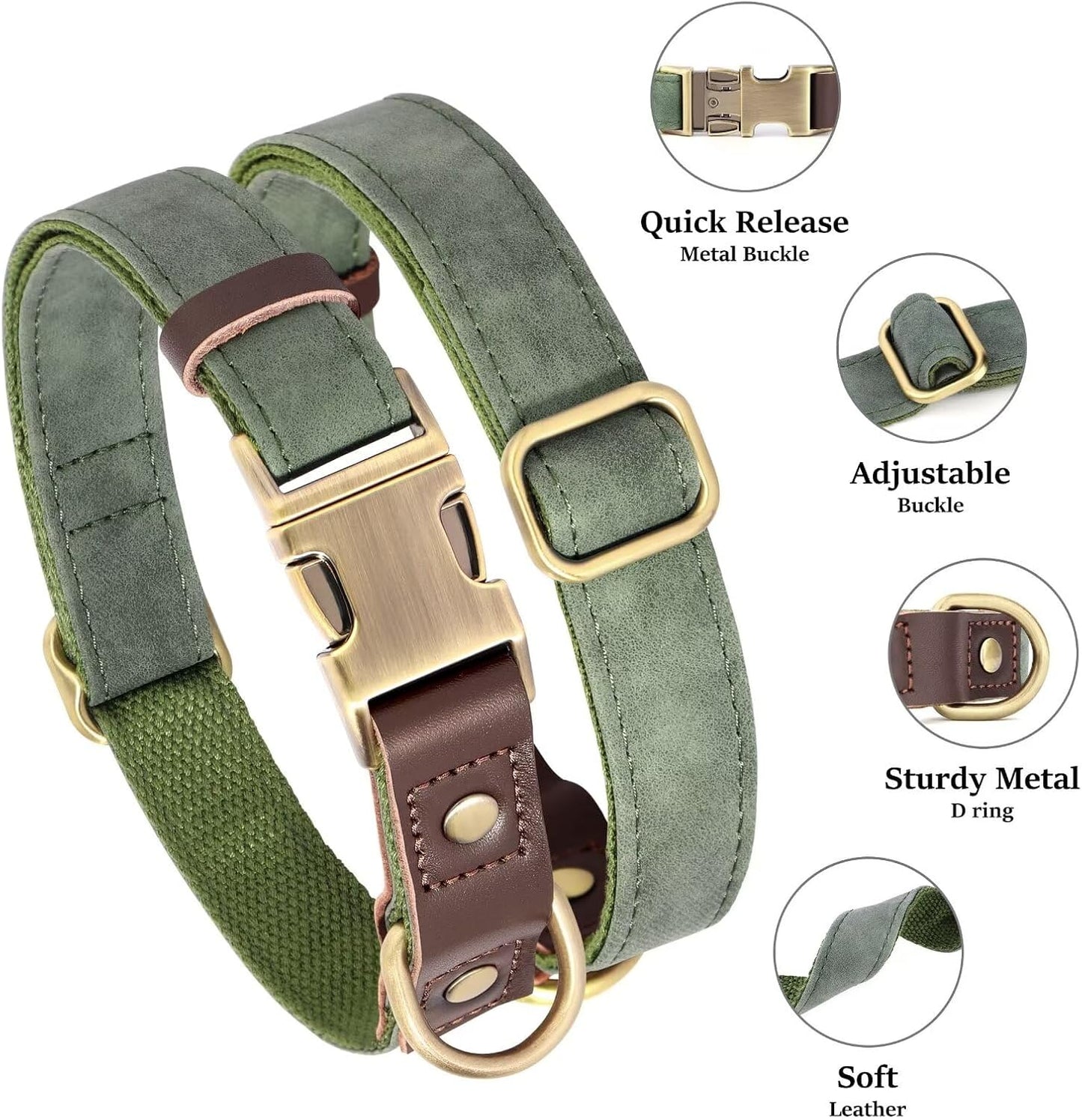 Soft PU Leather Dog Collars for Small Dogs,Classic Adjustable Dog Collars with Quick Release Metal Buckle,Easy Clean and Comfortable with Nylon Lining,Green,S Neck 11-15"