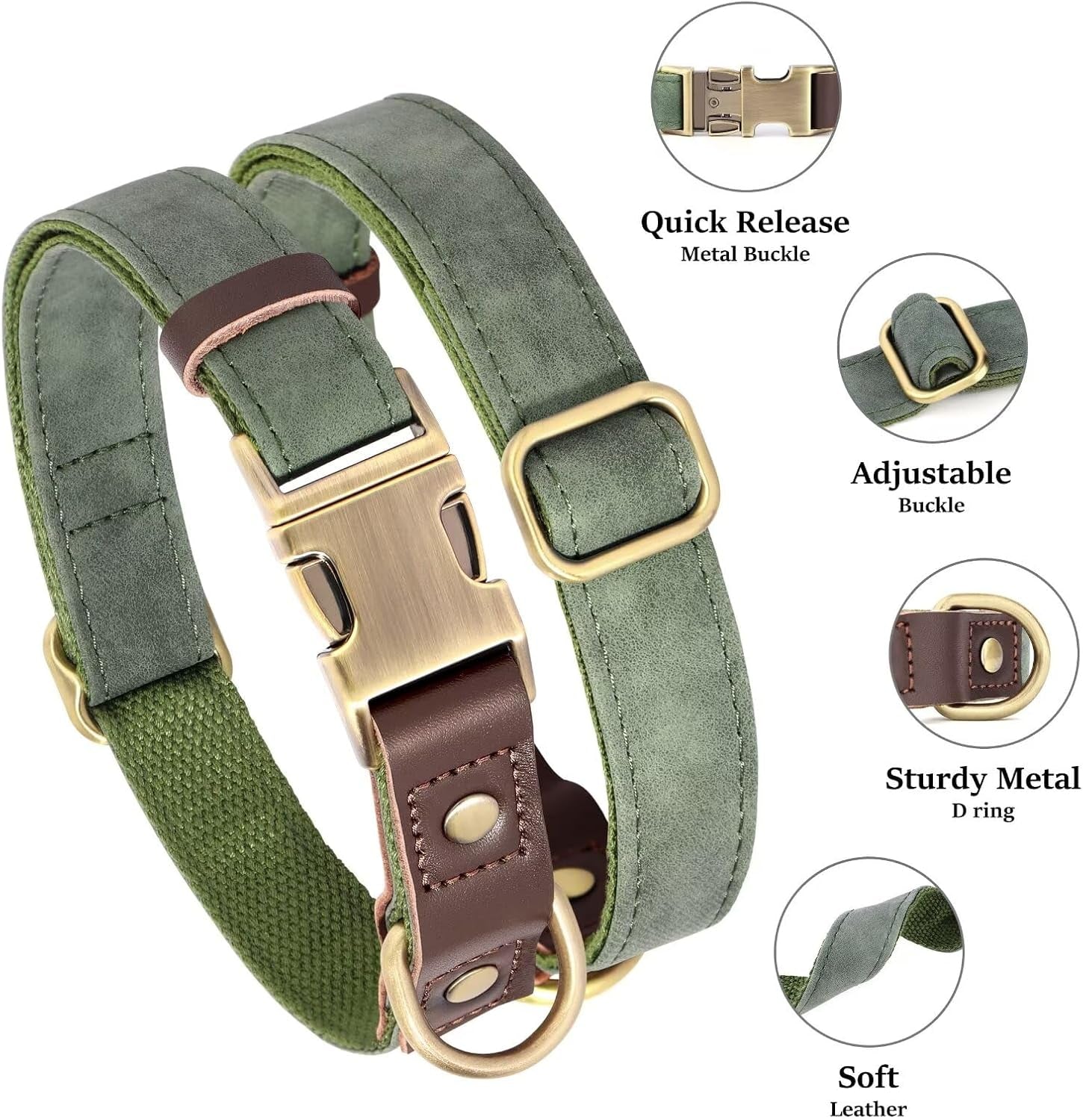 Soft PU Leather Dog Collars for Small Dogs,Classic Adjustable Dog Collars with Quick Release Metal Buckle,Easy Clean and Comfortable with Nylon Lining,Green,S Neck 11-15"