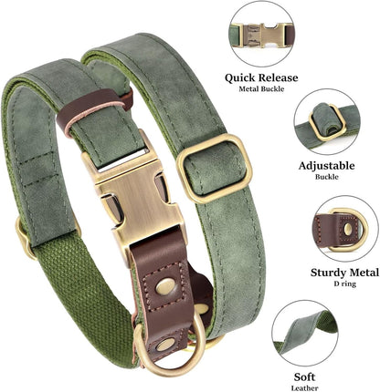 Soft PU Leather Dog Collars for Small Dogs,Classic Adjustable Dog Collars with Quick Release Metal Buckle,Easy Clean and Comfortable with Nylon Lining,Green,S Neck 11-15"