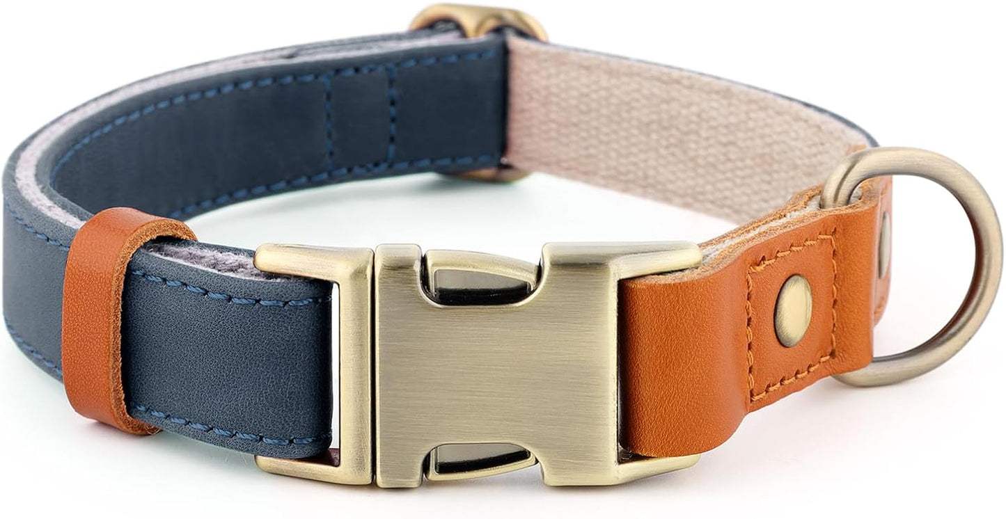 Genuine Leather & Hemp Dog Collar – Adjustable Heavy Duty Pet Collar with Quick Release Metal Buckle, Soft & Stylish for Puppy and Small, Medium, Large Dogs (Purple, L)