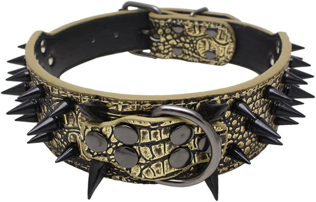 Spiked Studded Dog Collar, PU Leather Dog Collar, Adjustable Pet Collars for Medium or Large Breed Pet (L, Gold Brown2)