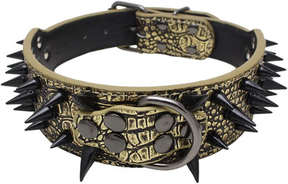 Spiked Studded Dog Collar, PU Leather Dog Collar, Adjustable Pet Collars for Medium or Large Breed Pet (L, Gold Brown2)