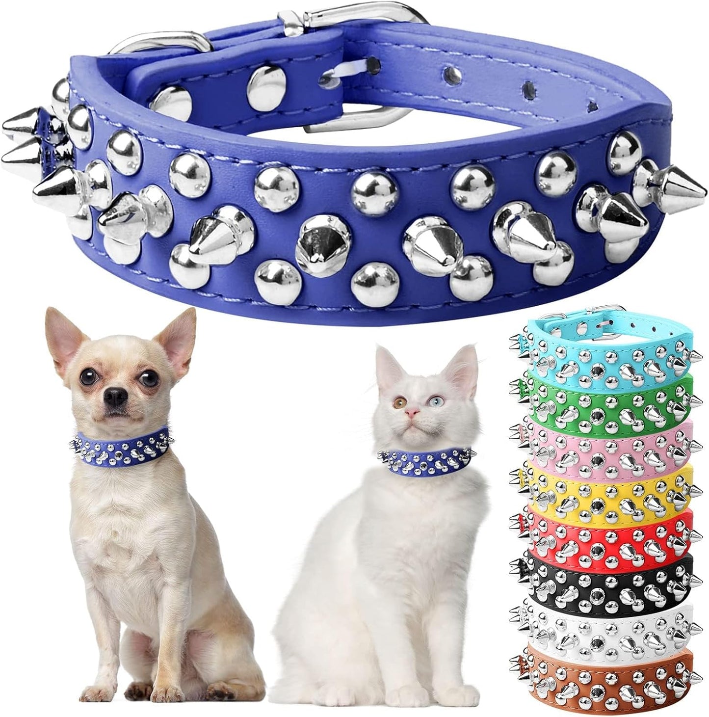 Small Pink Spiked Dog Cat Collar for Small Medium Dogs Girl Female - Adjustable Studded Puppy Collars - Soft Padded Punk Leather Dog Collar for Chihuahua French Bulldog Pug (Pink,L)