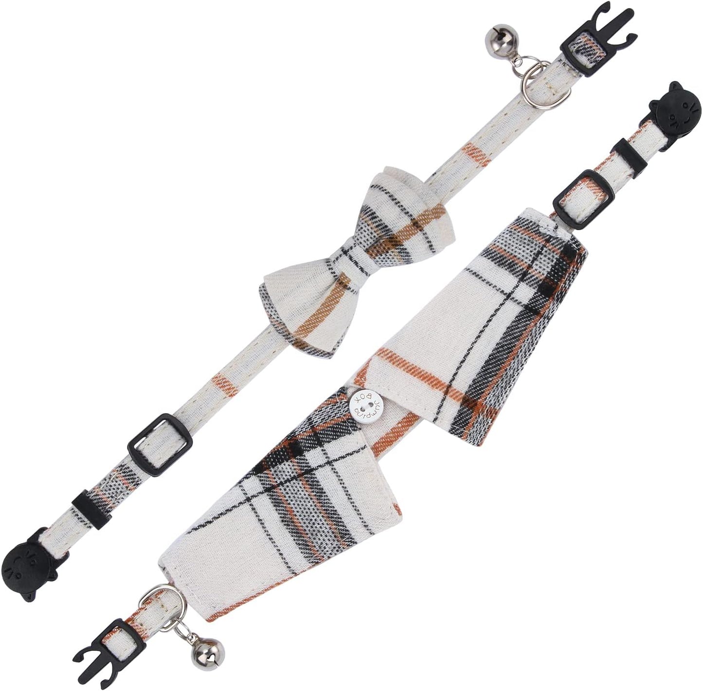 2 Pack/Set Cat Collar with Cute Bow Tie and Bell,Breakaway Plaid Shirt Collar for Kitty Adjustable Safety