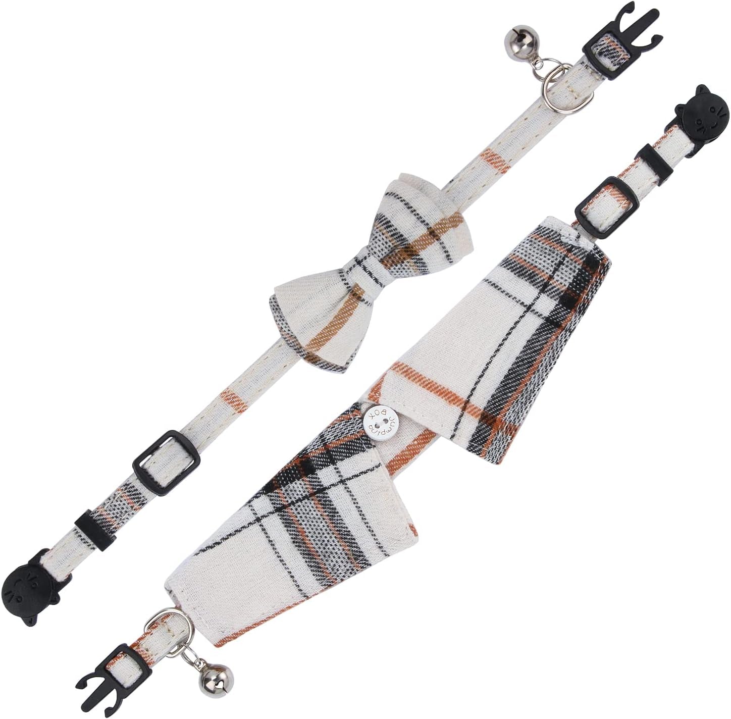 2 Pack/Set Cat Collar with Cute Bow Tie and Bell,Breakaway Plaid Shirt Collar for Kitty Adjustable Safety