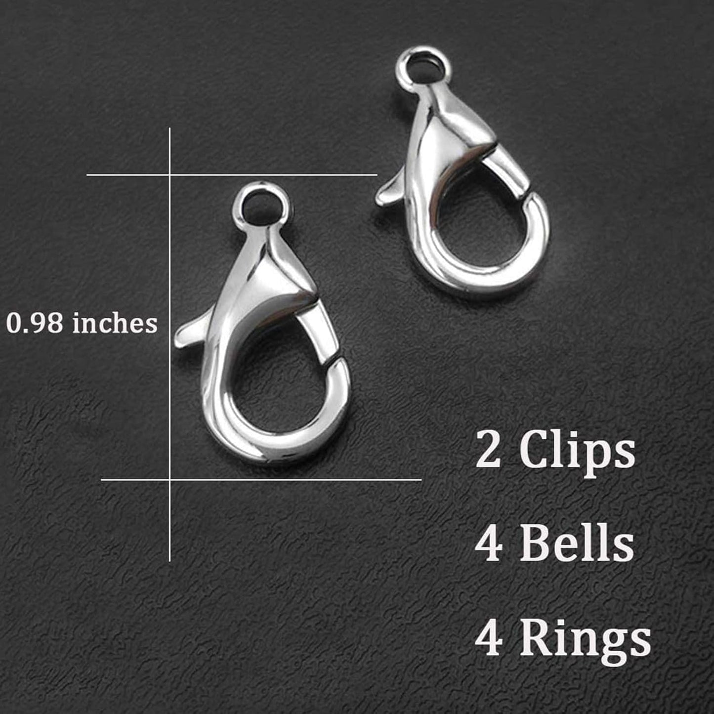 4 Sets Cat Bell for Dog Collar Charm Trainingpet Pendant Accessories with 2 Pack Stainless Steel Dog Tag Clips(2 Medium Silver)