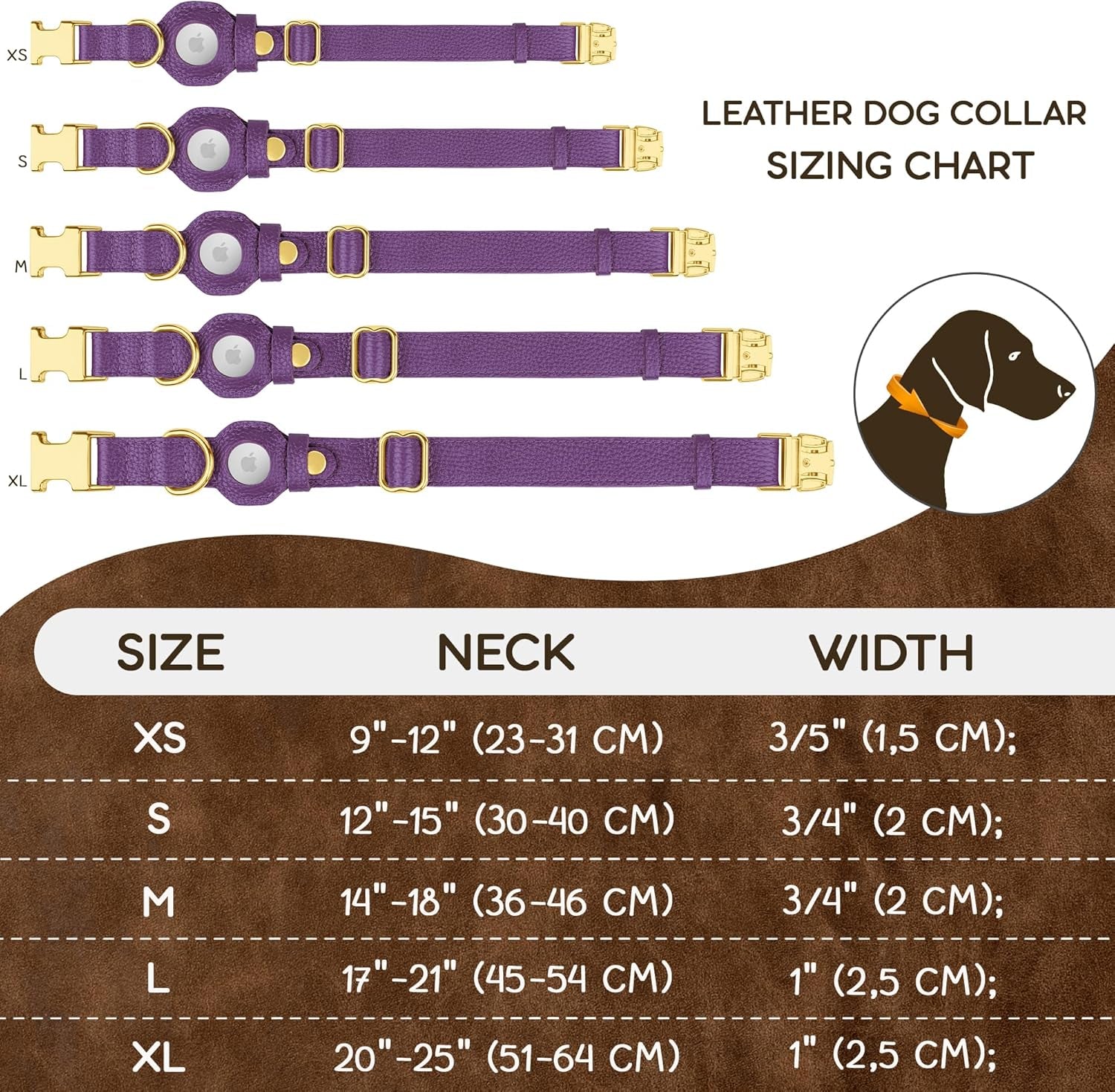 Leather Airtag Dog Collar - Soft Tracking Dog Collar with Apple Airtag Holder and Metal Buckle - Safety GPS Pet Collars for Small Medium Large Dogs Puppy Pink Red (Purple, XS, 9"-12" Neck Fit)
