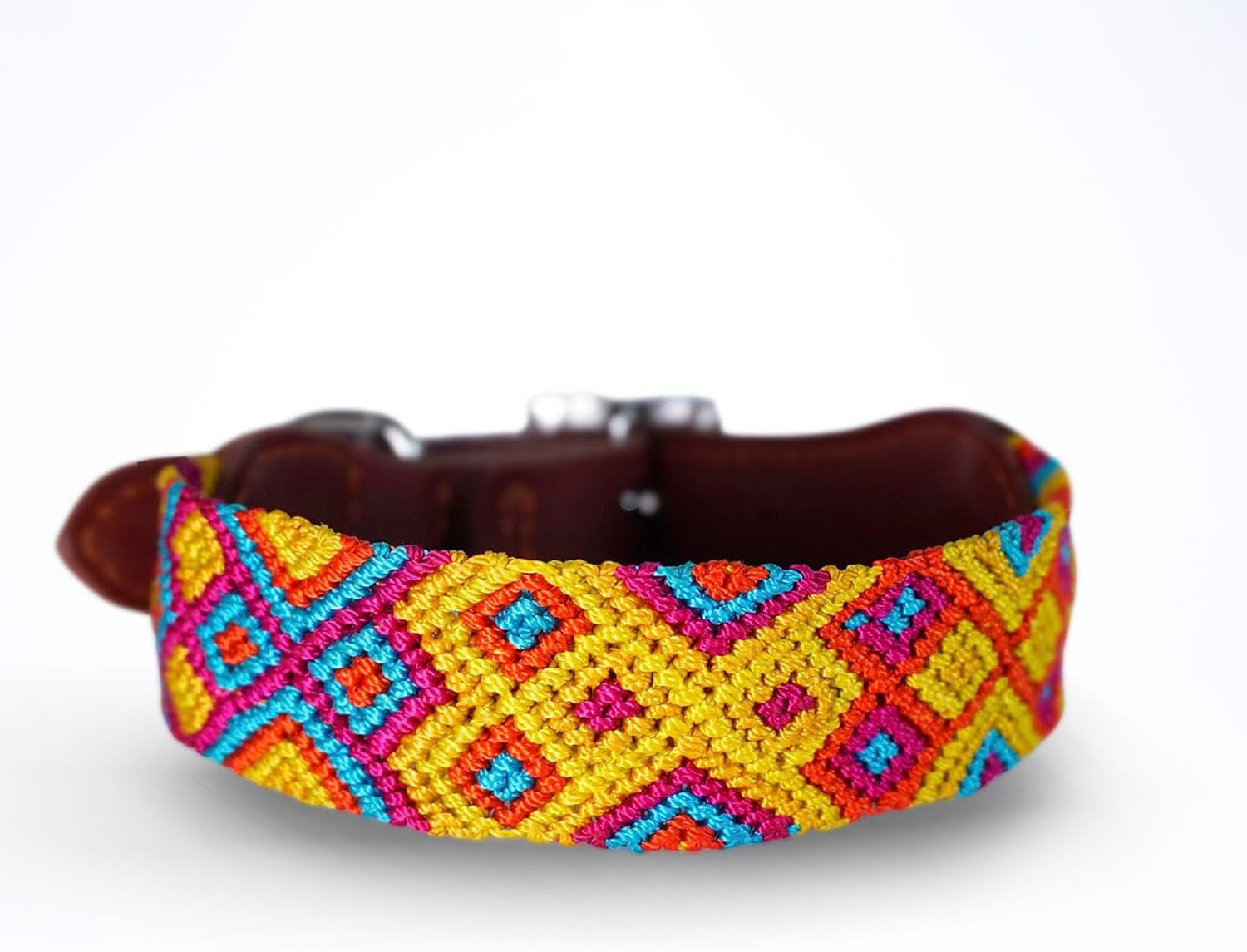 Premium Leather Dog Collar - Adjustable Handcrafted Collar for Small to Large Dogs (Blue/Green, L)