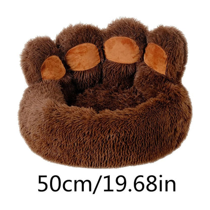Paw Shape Calming Pet Bed, Plush Faux Fur Donut Bed for Dogs & Cats, Machine Washable, Non-Slip Bottom, Calming Cozy Comfy Small Dog and Cat Bed