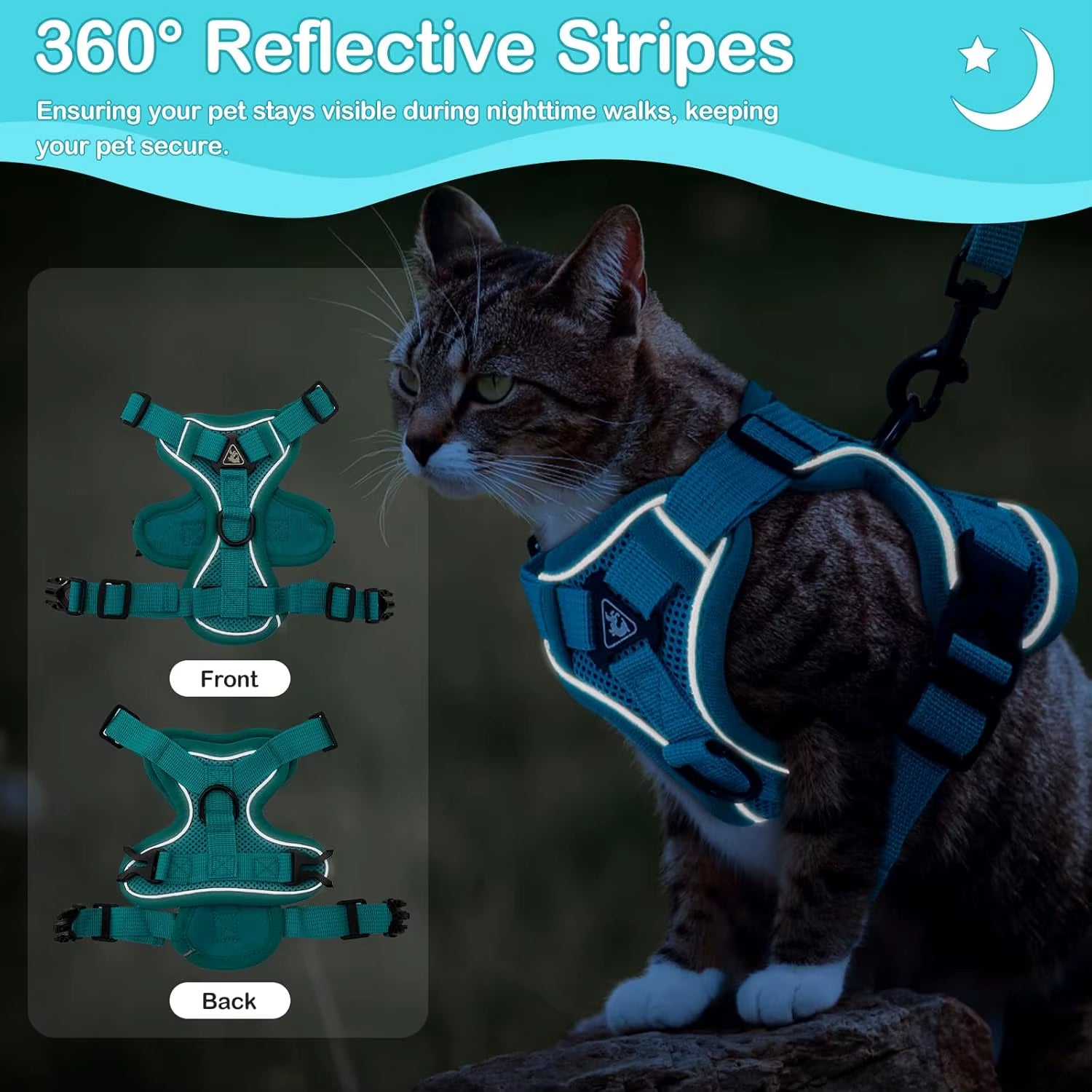 Cat Harness and Leash Set Escape Proof, Breathable Reflective Adjustable Kitten Chest Strap Pet Supplies for Outdoor Walking