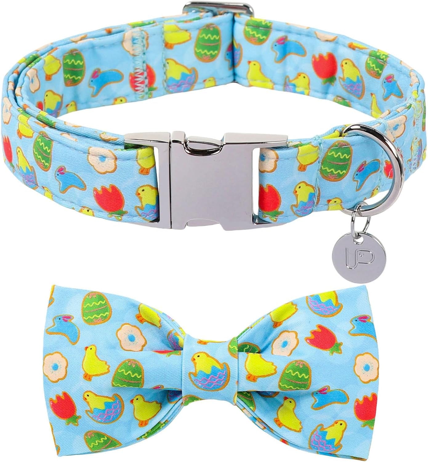 Patriotic Dog Collar with Bow Tie - 4th of July Comfortable Cotton American Flag Design for Large Dogs, Stylish Metal Buckle