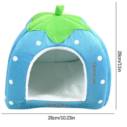 Cute Strawberry Cat House Indoors Winter Warm Pet Dog Bed Foldable Fleece Warm Yurt