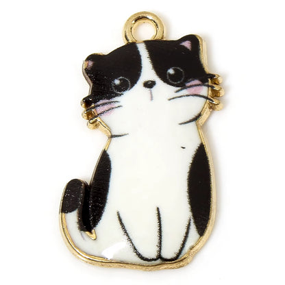 10 Pcs Cat Animal Animal Enamel Zinc Based Alloy Charms Gold Color Metal Pendants for DIY Jewelry Necklace Making 24Mm X 14Mm