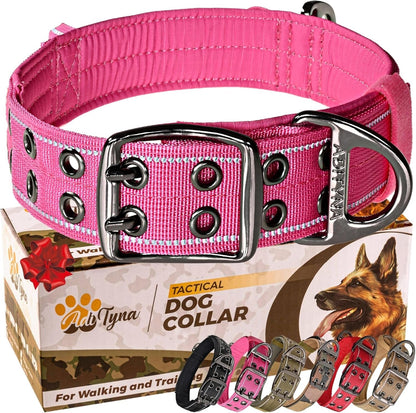 Heavy Duty Dog Collar for Large Dogs - Reflective Collar with Handle for Training, and Walking - Wide, Thick, Tactical, Soft Neoprene Padded