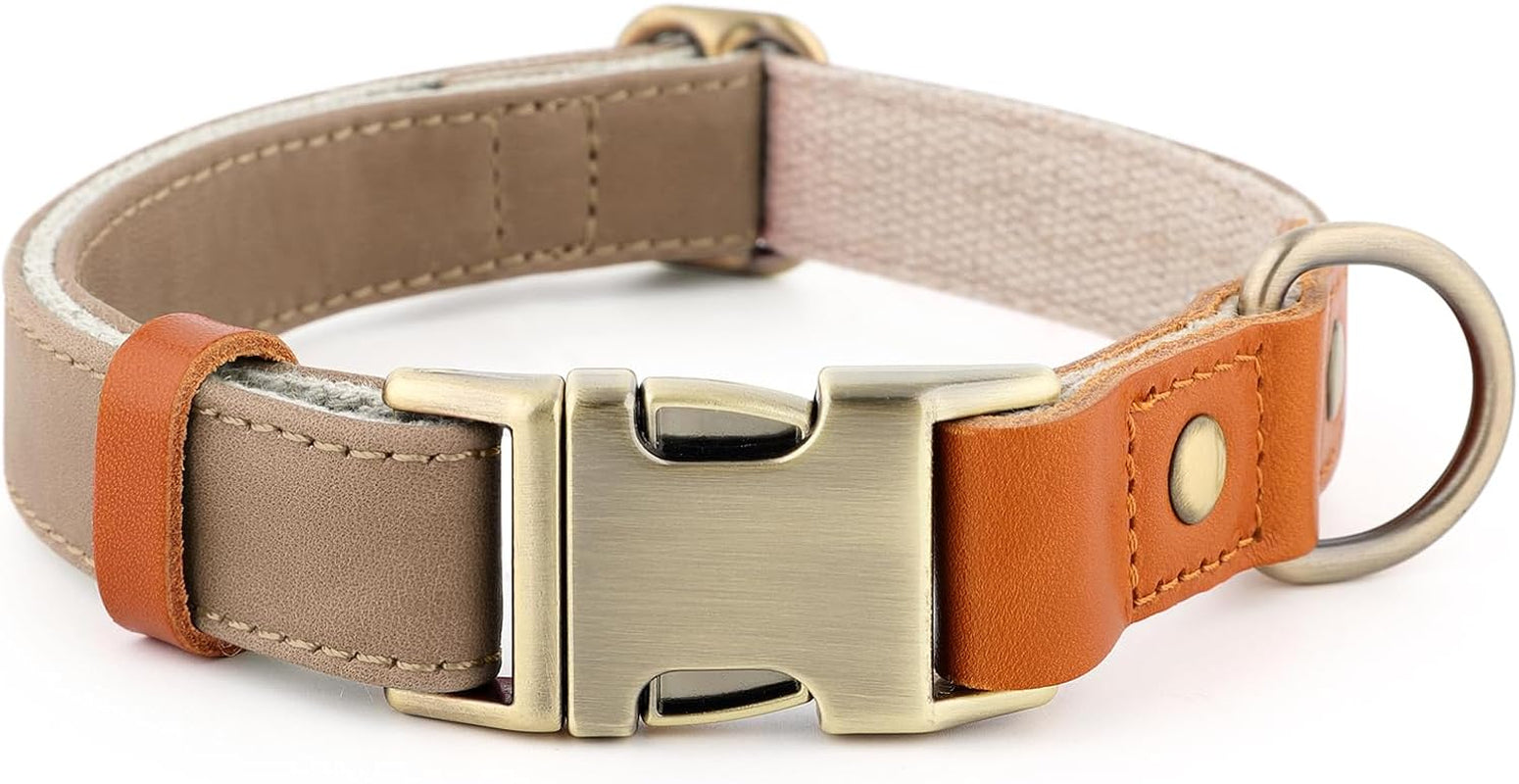 Genuine Leather & Hemp Dog Collar – Adjustable Heavy Duty Pet Collar with Quick Release Metal Buckle, Soft & Stylish for Puppy and Small, Medium, Large Dogs (Purple, L)