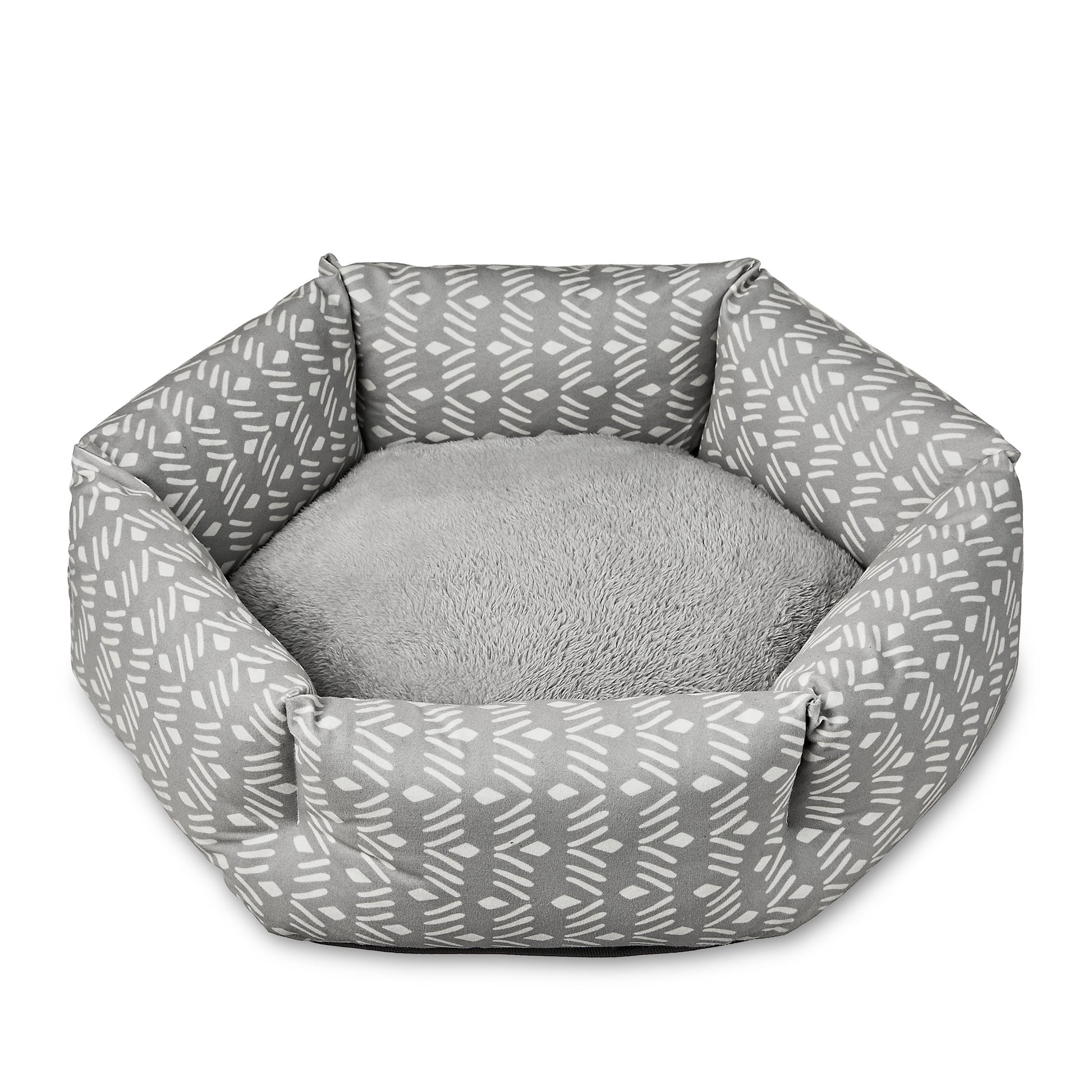 Small Cozy Cuddler-Style Dog & Cat Bed, Gray Ikat Print
