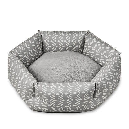 Small Cozy Cuddler-Style Dog & Cat Bed, Gray Ikat Print