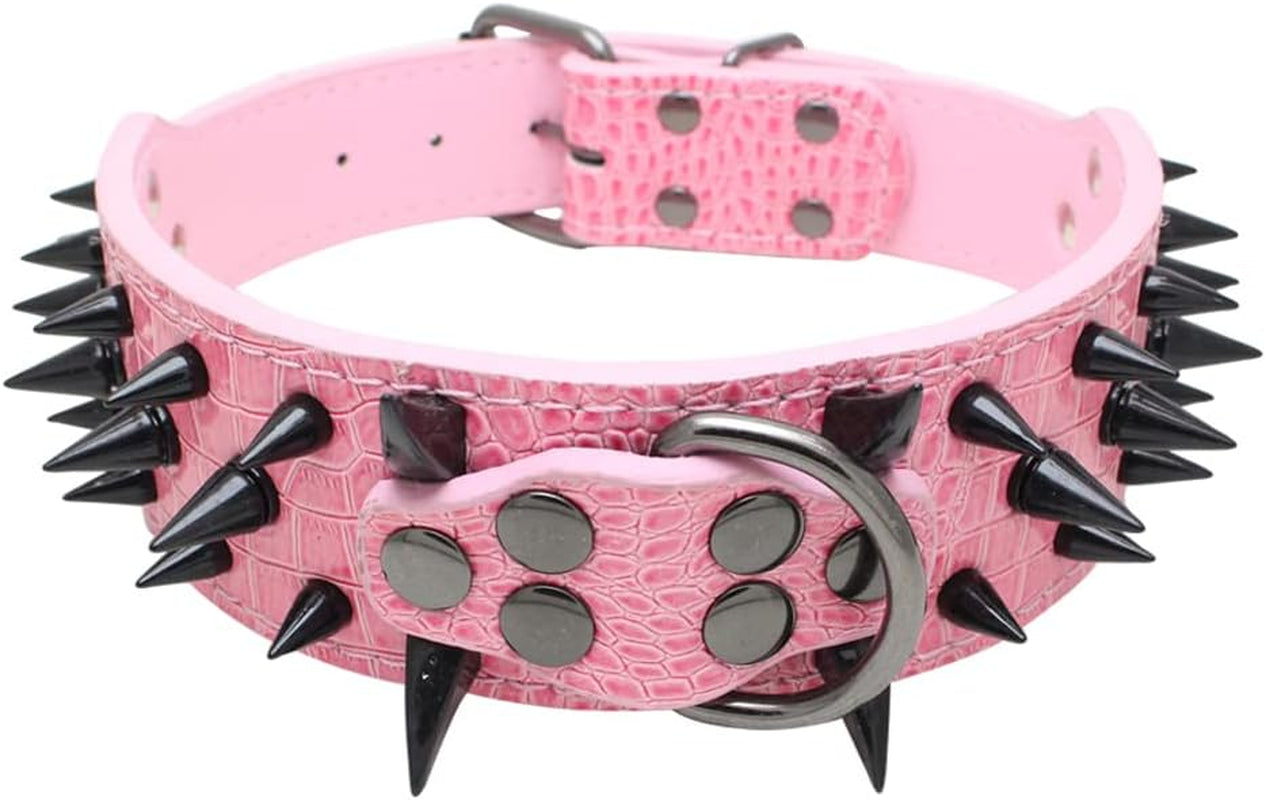 Spiked Studded Dog Collar, PU Leather Dog Collar, Adjustable Pet Collars for Medium or Large Breed Pet (L, Gold Brown2)