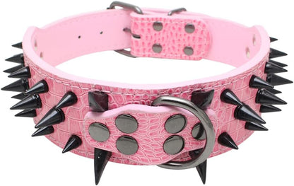 Spiked Studded Dog Collar, PU Leather Dog Collar, Adjustable Pet Collars for Medium or Large Breed Pet (L, Gold Brown2)