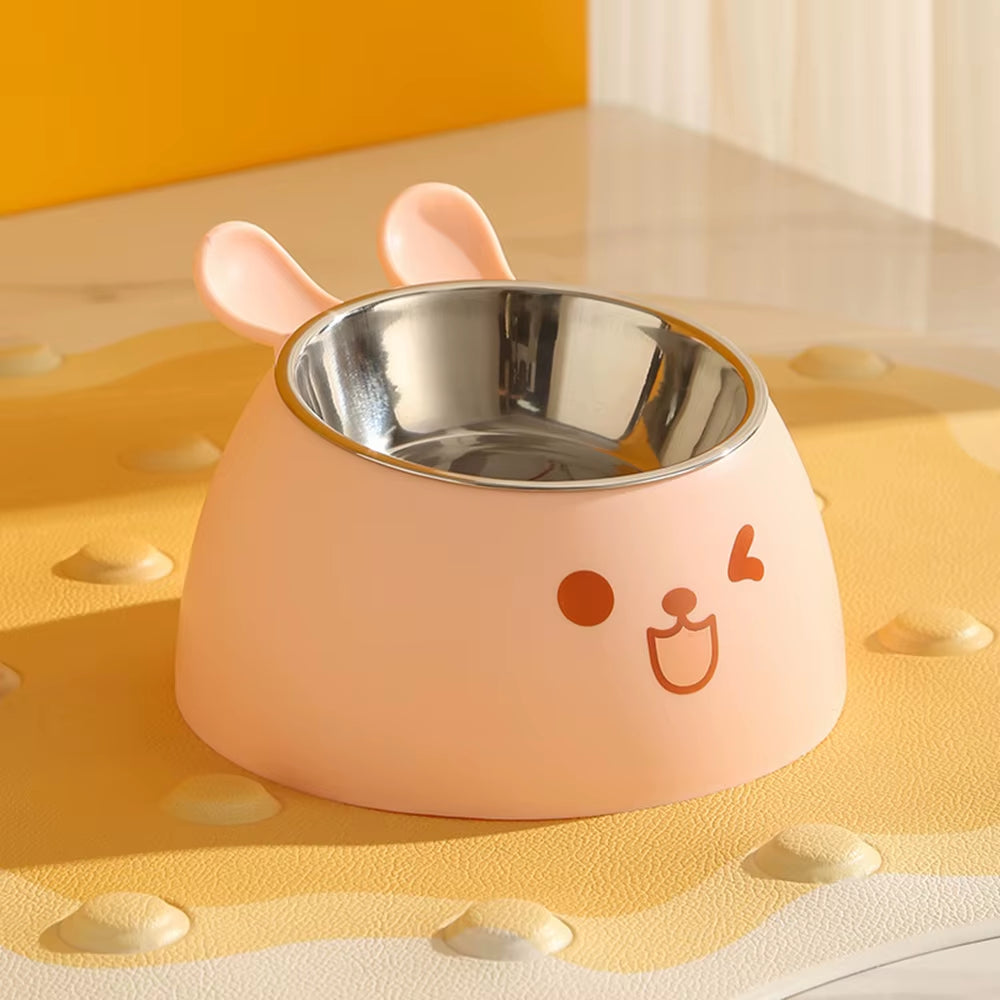 Cute Rabbit Ear Elevated Cat Bowl - Stainless Steel Dog & Cat Food/Water Bowl, Anti-Slip Pet Feeding Dish,