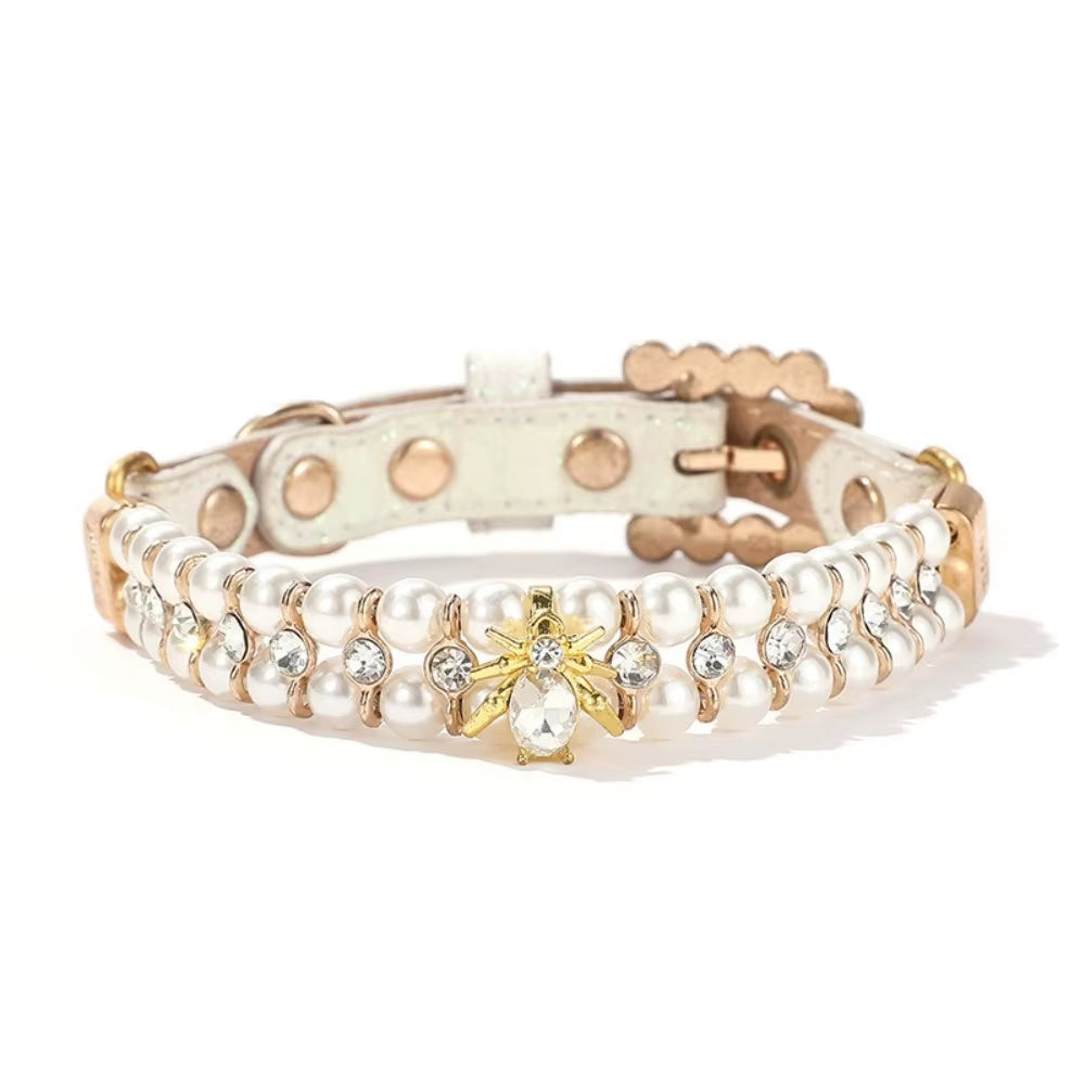 Adjustable Dog Cat Pearl Collars Rhinestone Bling Crystal Cat Necklace Luxury Jewelry PU Neck Strap for Small Dogs for Kitten