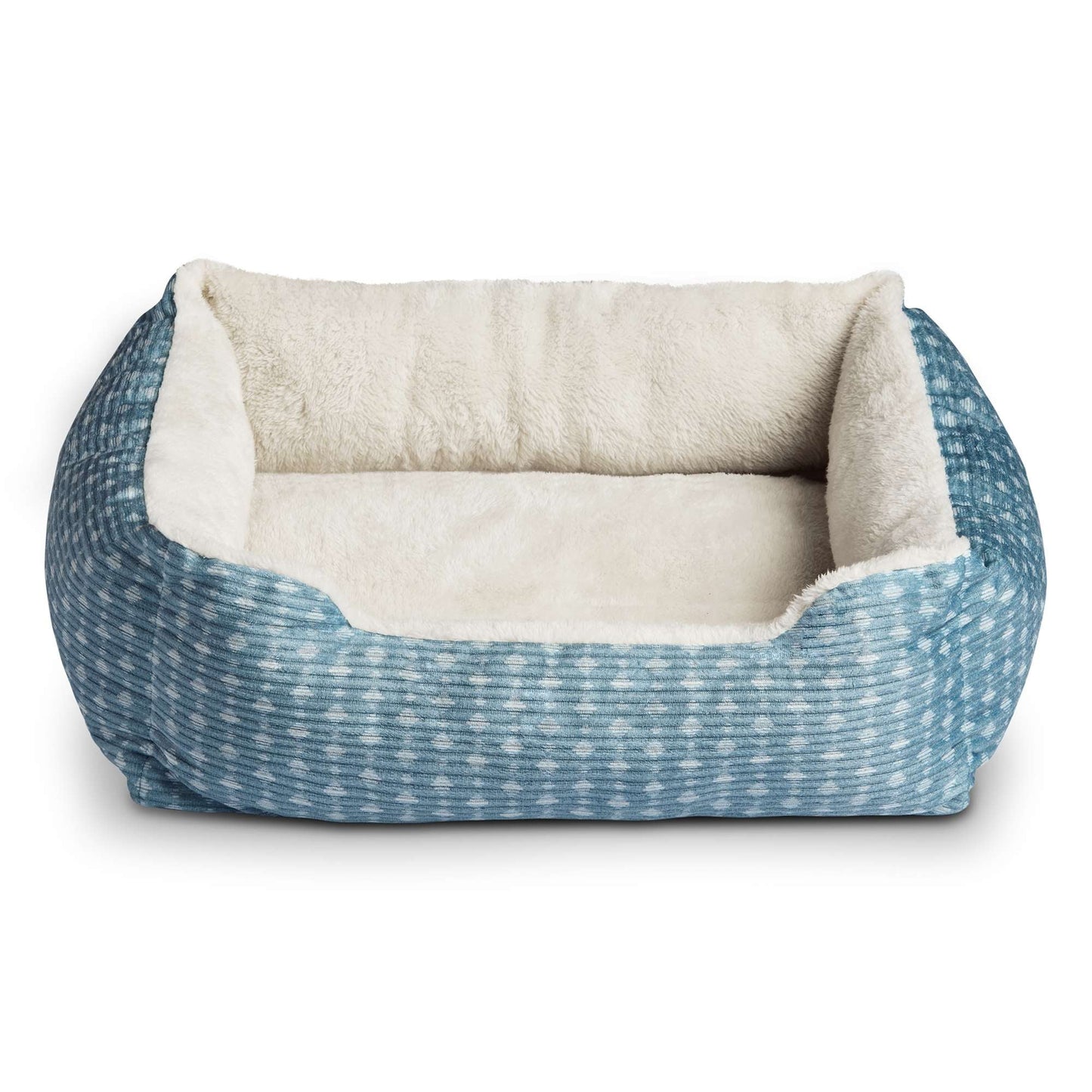 Dog Bed, Cat Bed, Puppy Bed, Plush Cuddle Bed for Small Breeds, 19" X 15", Blue and White
