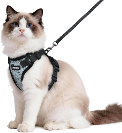 Cat Harness and Leash for Walking, Escape Proof Soft Adjustable Vest Harnesses for Cats, Easy Control Breathable Reflective Strips Jacket, Black, XS