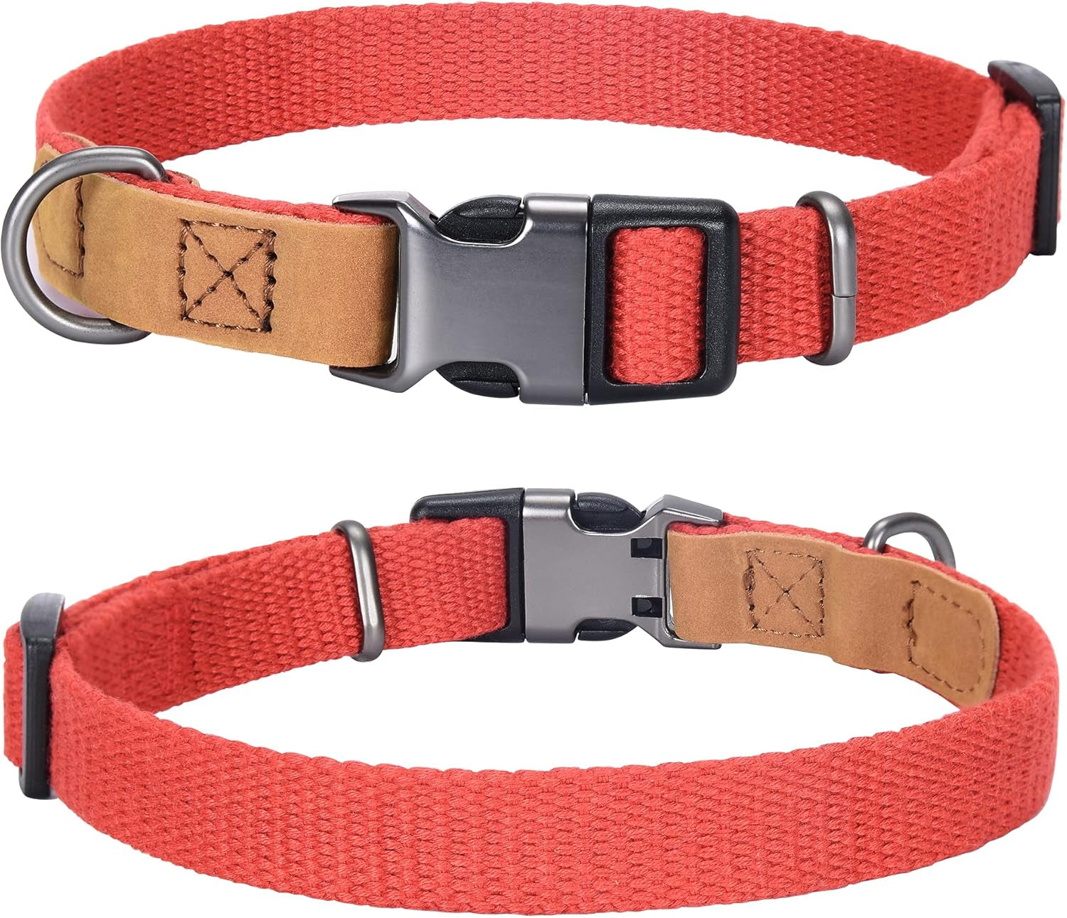 | Genuine Leather Dog Collar | Heavy Duty Canvas Dog Collars with Adjustable Rust-Proof Metal Pin Buckle | Boy Dog Collars for Medium Dogs(Pin Buckle-Turquoise Green)