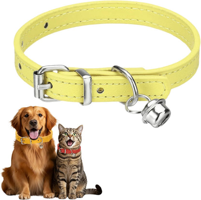 Dog Collar with Bell, Pu Leather Cat Collars Pet Basic Soft Padded Adjustable Buckle, 14.5" (Blue, 1 Pcs), Intended for Teacup/Little Dog/Kitten Cats/Small Animals